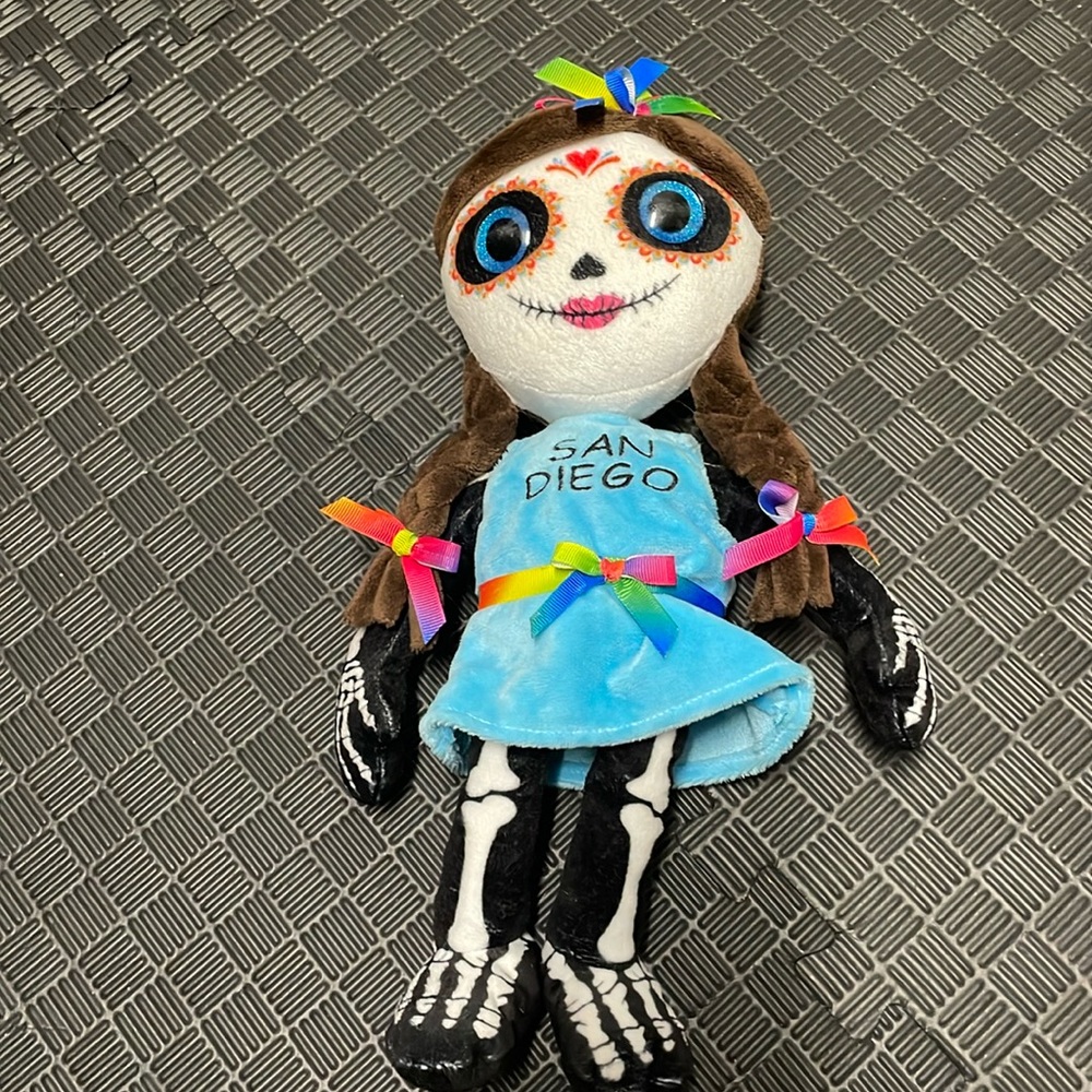 Deborah wish pets day of the dead plush doll with san Diego blue dress